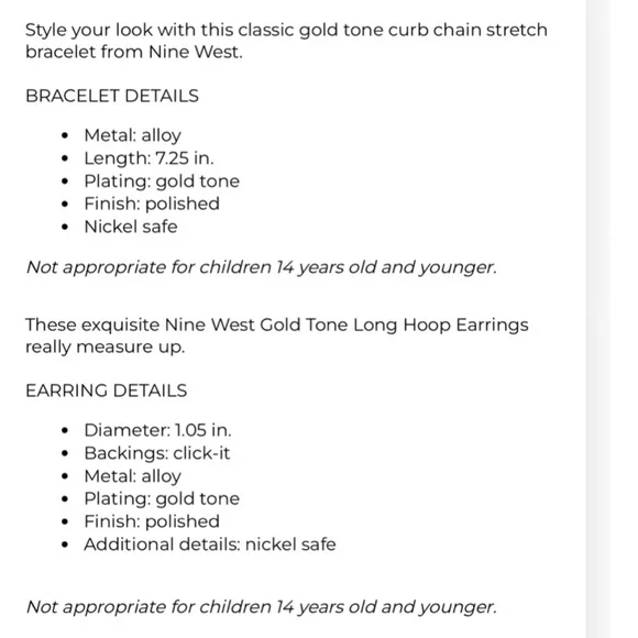 NINE WEST NWT Set! Gold Tone Curb Chain Stretch Bracelet + Long Hoop Earrings - Picture 11 of 14